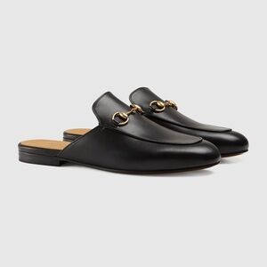 Gucci Princetown Horsebit Black Leather Round Toe Slippers Flats Loafers Mules